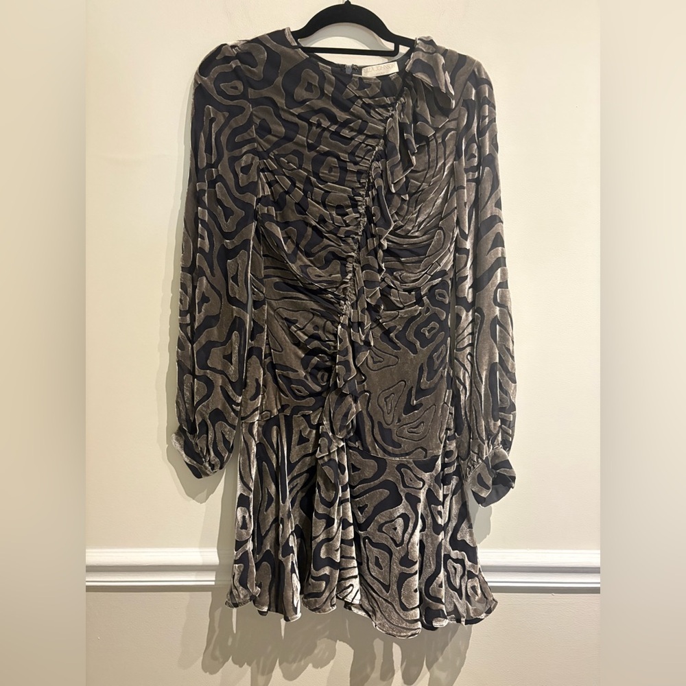ULLA JOHNSON Silk Blend Velvet Gia Mini Dress Zebra Animal Print Size 4 - Picture 7 of 11